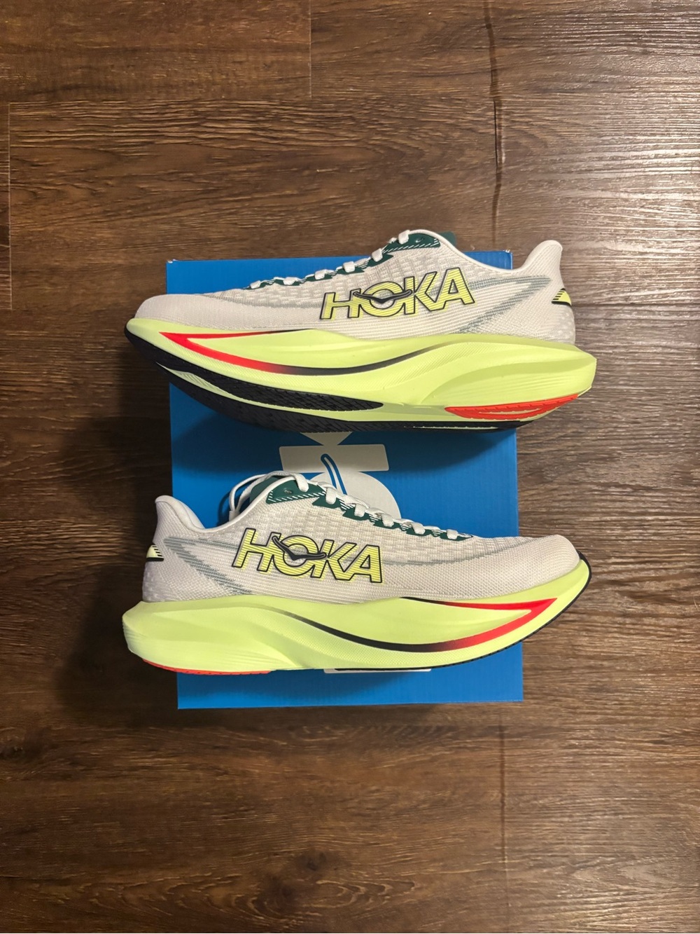 Hoka Men's Running Shoes - White, Neon Yellow, Teal, Red Accents